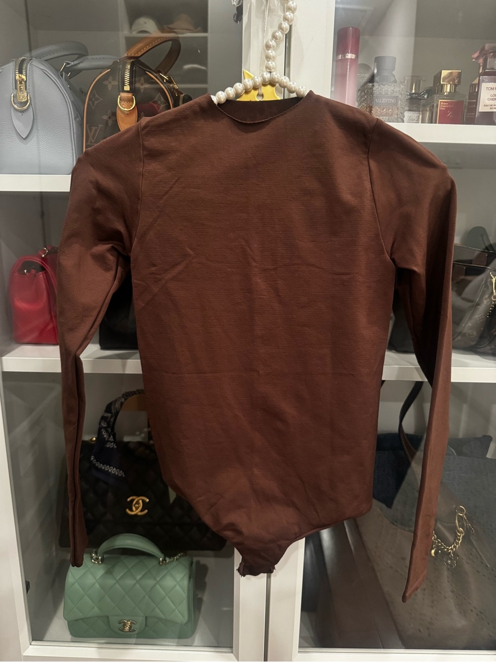 Skims Chocolate Brown thong Long Sleeve Bodysuit Size s/m